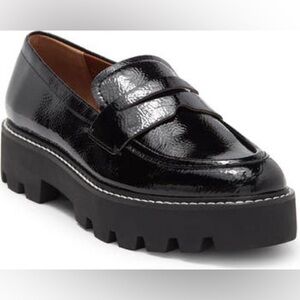 Franco Sarto Women's Bazel Lug Sole casual slip on loafer in shiny black size 11